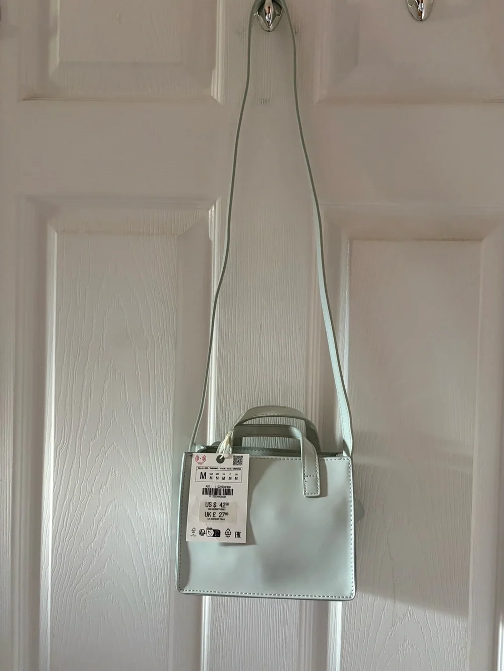 Zara Girls' Floral And Rhinestones Applique Crossbody Bag - Light Blue NWT